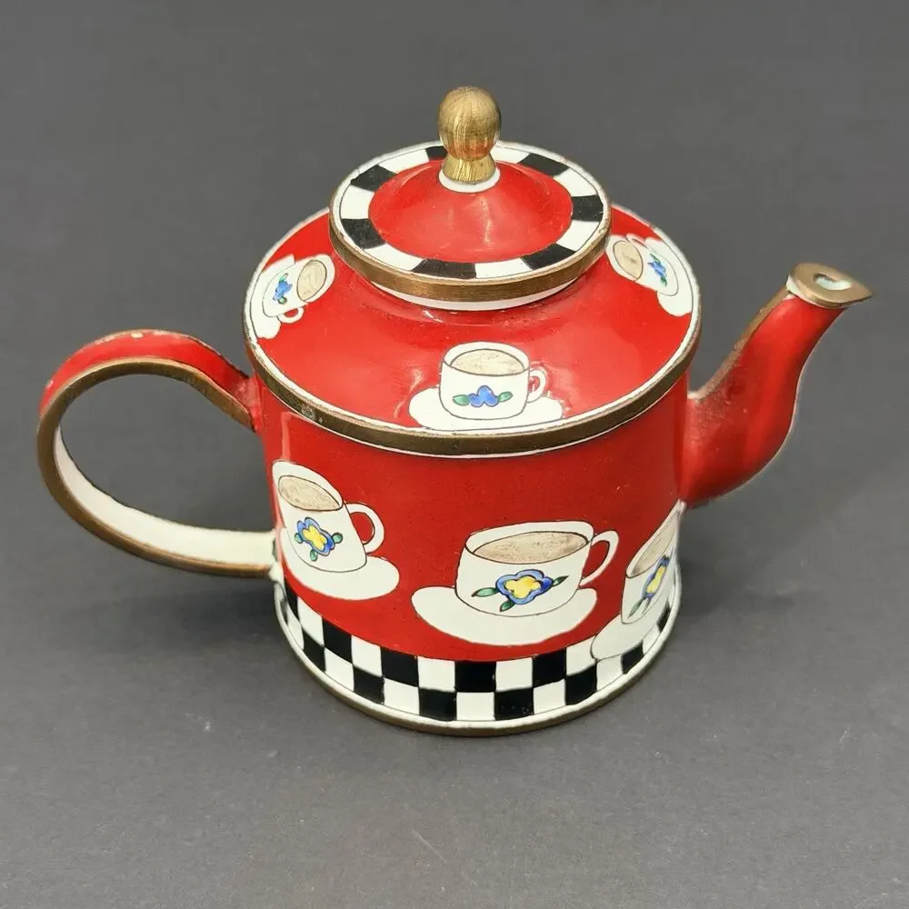KELVIN CHEN 1999 Enamel Teacup Hand Painted Decorative Mini Teapot No. 1813